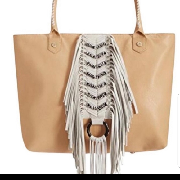 Sam Edelman hobo hippie fringe tote bag purse tan - Picture 2 of 5